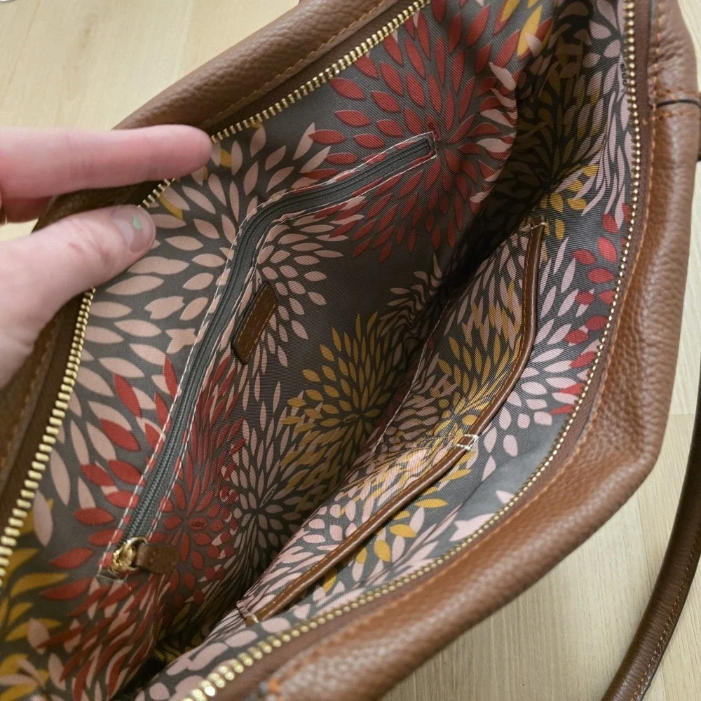 Lodis Brown Pebbled Leather Tote Bag Zip Top Work Office Shoulder‎ Purse Bag